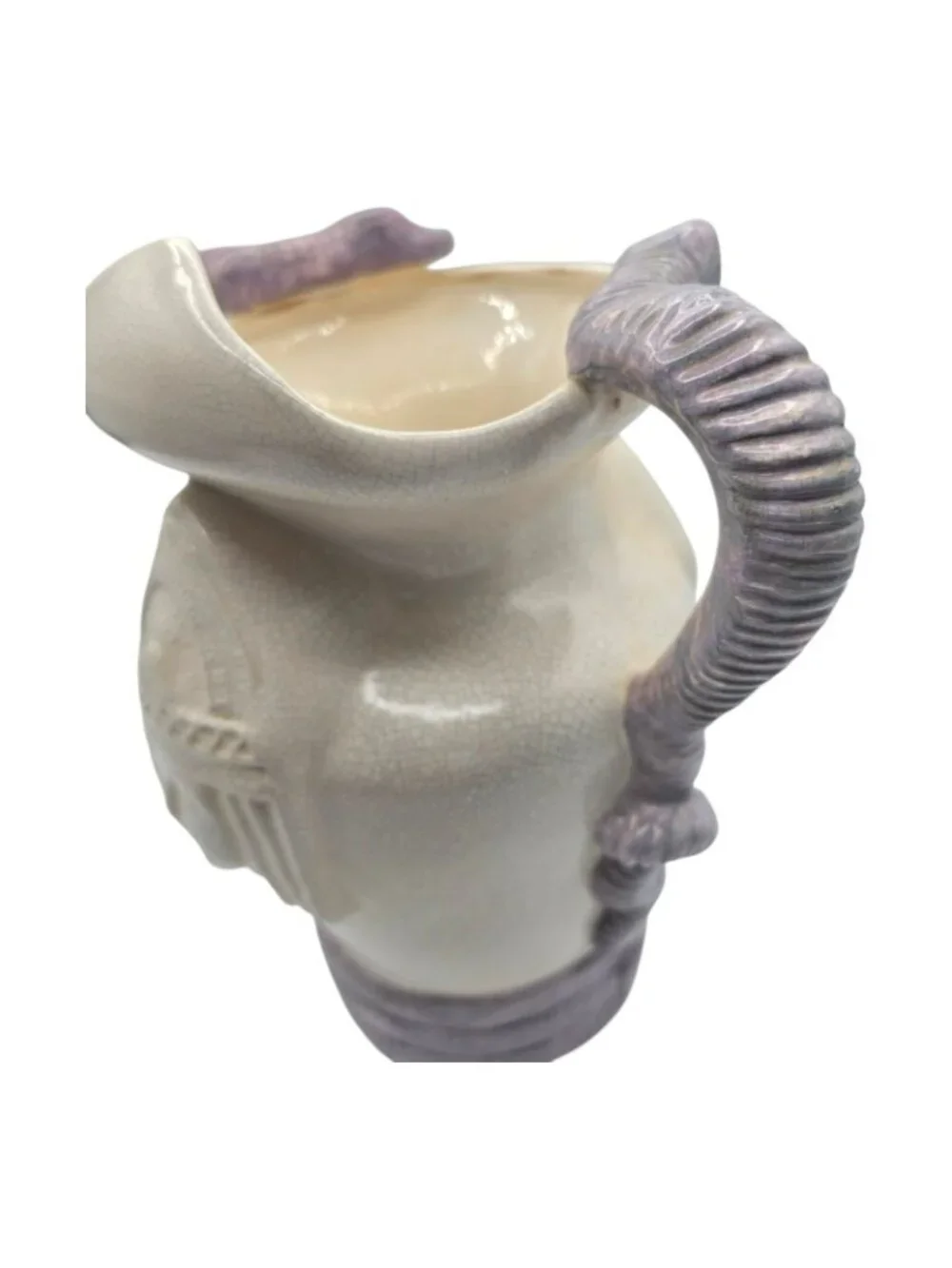 Vintage Italian Maiolica Ceramic Snake Handle Vase Egyptian Goddess Crackle